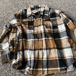 Womens Casual Plaid Shacket Wool Blend Button Down Long Sleeve Shirt Fall Jacket